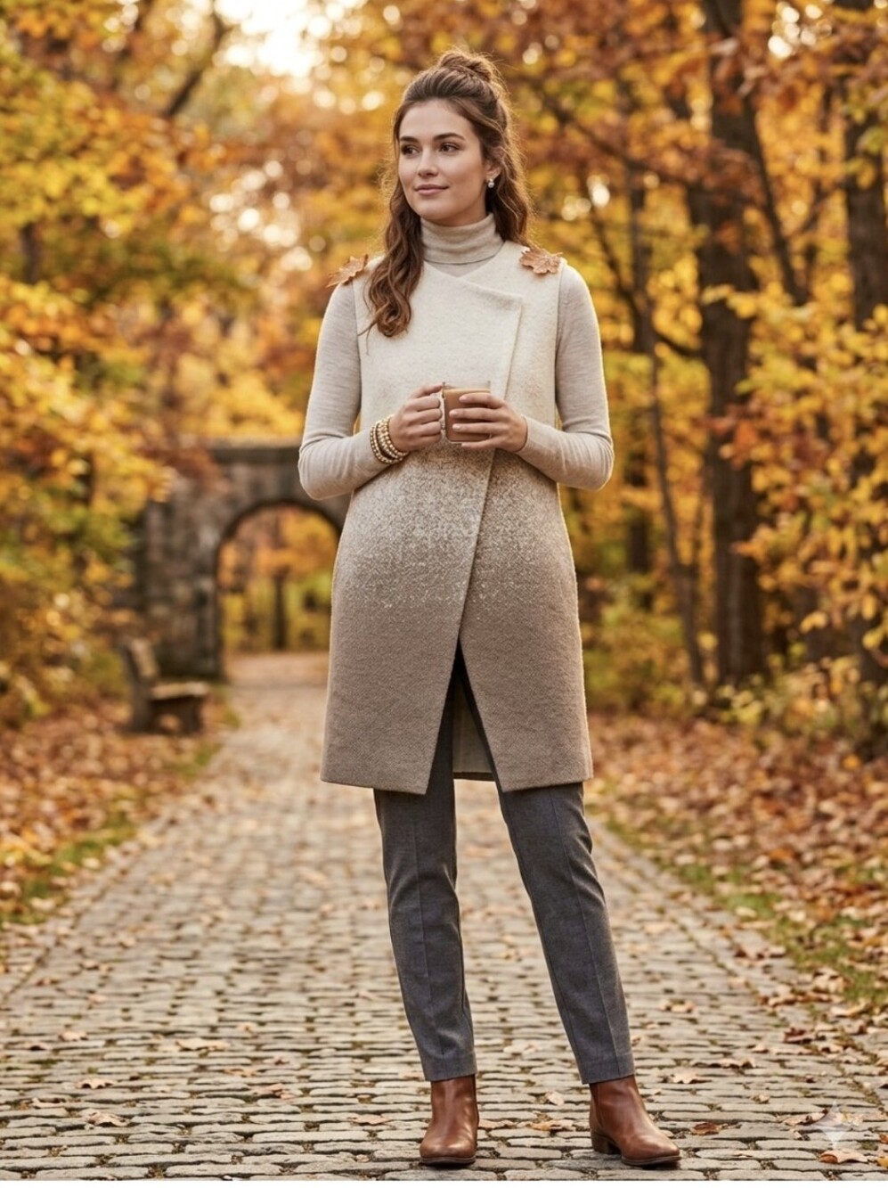 Marla Wynne Womens M Long Sleeveless Vest Cardigan Taupe Open Front Wool Blend